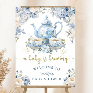 A Baby Is Brewing Tea Baby Shower Boy Blue Welcome Foam Board