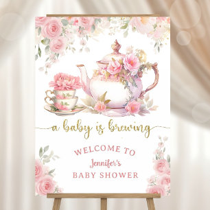 A Baby Is Brewing Tea Baby Shower Floral Welcome Foam Board