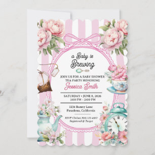 A Baby is Brewing Tea Baby Shower Vintage Floral Invitation