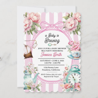 A Baby is Brewing Tea Baby Shower Vintage Floral Invitation