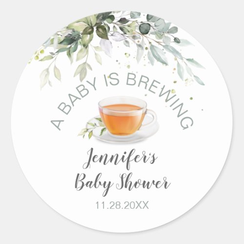 A baby is brewing Tea Party Baby Shower Classic Round Sticker