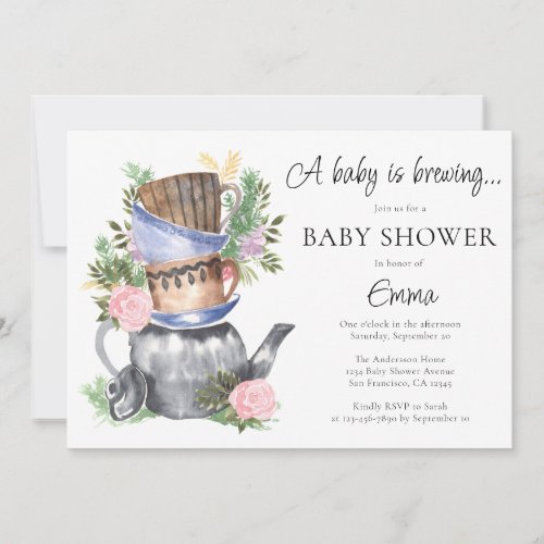 A Baby is Brewing Tea Party Baby Shower Invitation