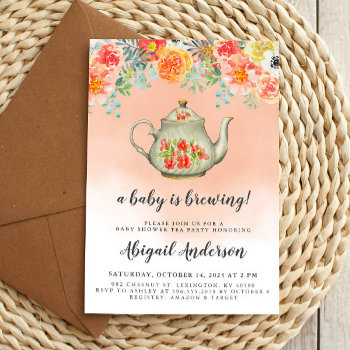 A Baby Is Brewing Tea Party Baby Shower Invitation by lilanab2 at Zazzle