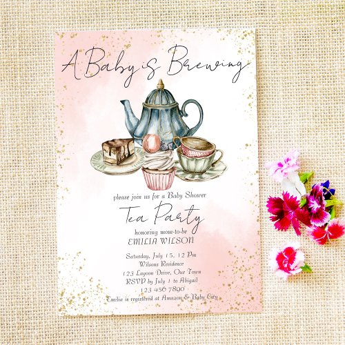 A baby is brewing tea party baby shower invitation