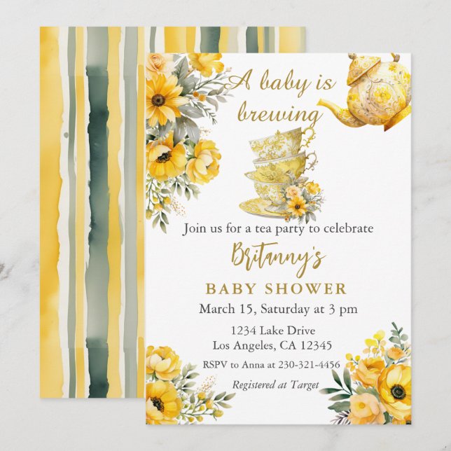 A baby is Brewing Tea Party Baby Shower Invitation (Front/Back)