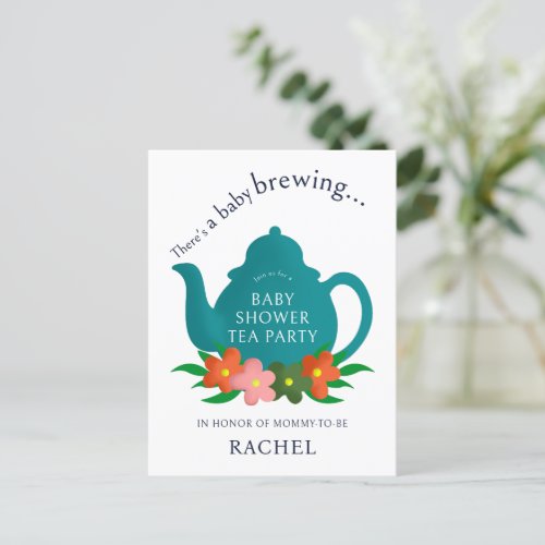 A Baby is Brewing Tea Party Baby Shower Invitation Postcard