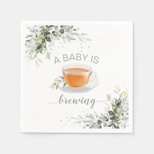 A baby is brewing Tea Party Baby Shower Napkins
