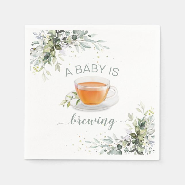 A baby is brewing Tea Party Baby Shower Napkins (Front)