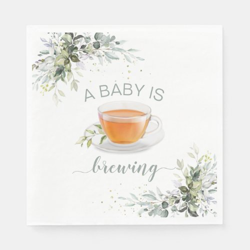 A baby is brewing Tea Party Baby Shower Napkins
