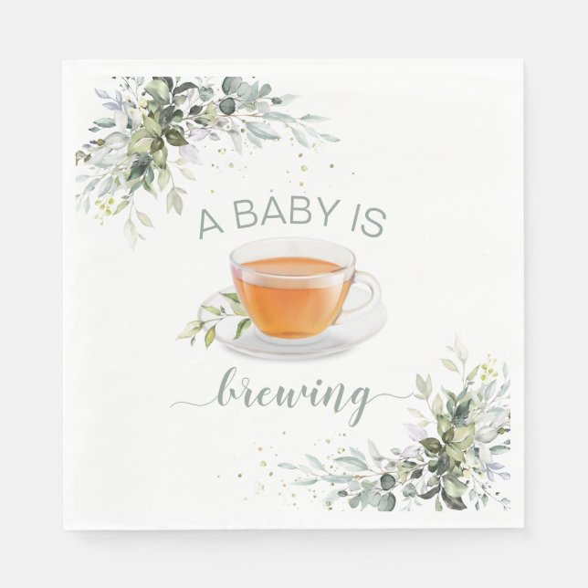 A baby is brewing Tea Party Baby Shower Napkins (Front)