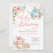 A Baby Is Brewing Tea Party Baby Shower Pink Roses Invitation (Front)