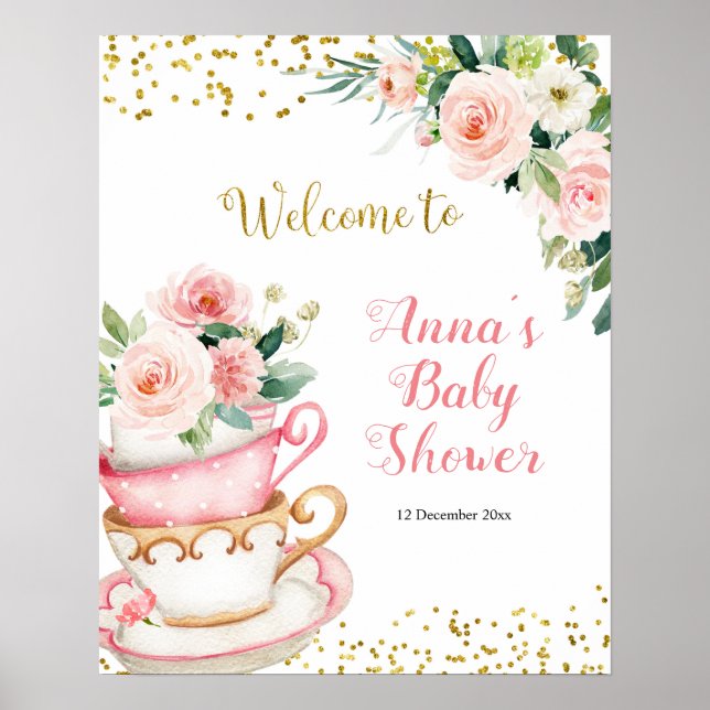 A Baby is Brewing Tea Party Baby Shower Poster (Front)
