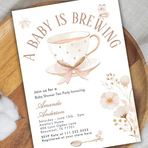 A Baby Is Brewing Tea Party Bow Baby Shower Pastel