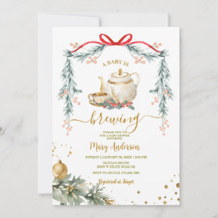 A Baby is Brewing Tea Party Christmas Baby Shower Invitation