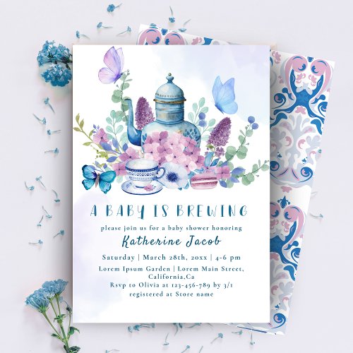 A baby is brewing tea party floral baby Shower Invitation