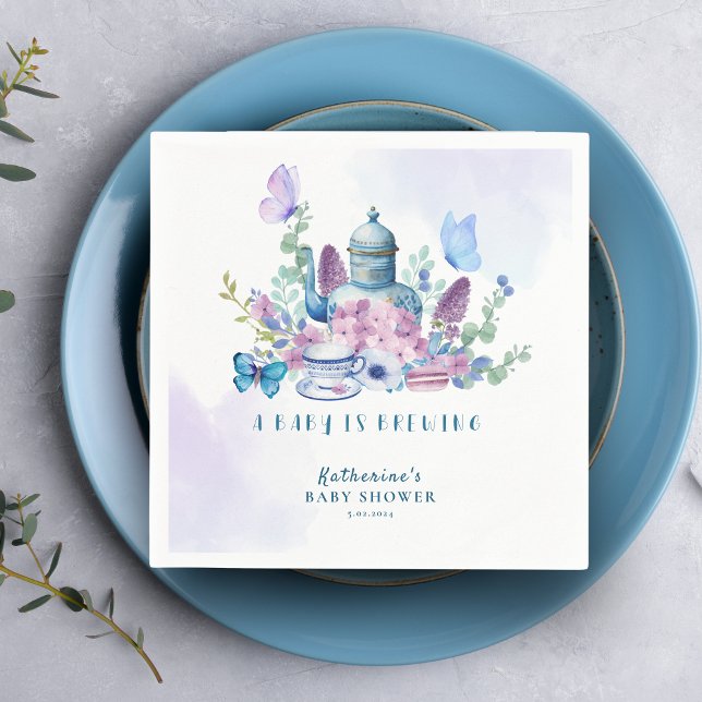 A baby is brewing tea party floral baby Shower Napkins (Creator Uploaded)