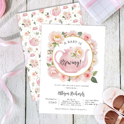 A Baby is Brewing Tea Party Girl Baby Shower Invitation