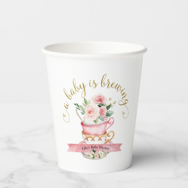 A Baby is Brewing Tea Party Paper Cups (Back)