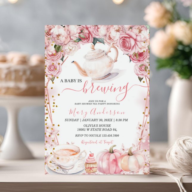 A Baby is Brewing Tea Pumpkin Girl Baby Shower Invitation (Creator Uploaded)