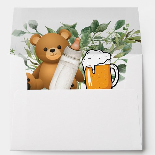A baby is brewing teddy bear beer mug invitation envelope