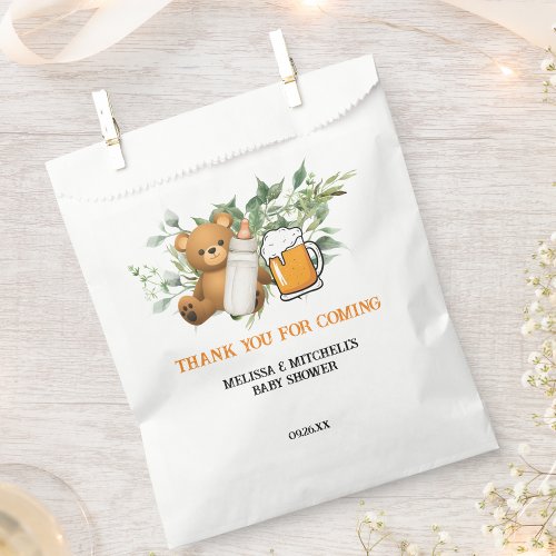 A baby is brewing teddy bear beer thank you  favor bag
