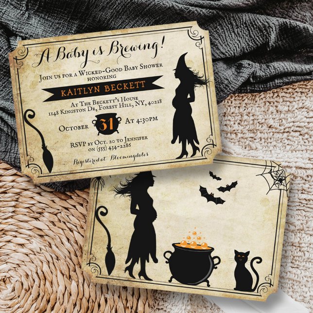 "A Baby Is Brewing" Vintage Halloween Baby Shower Invitation (Creator Uploaded)