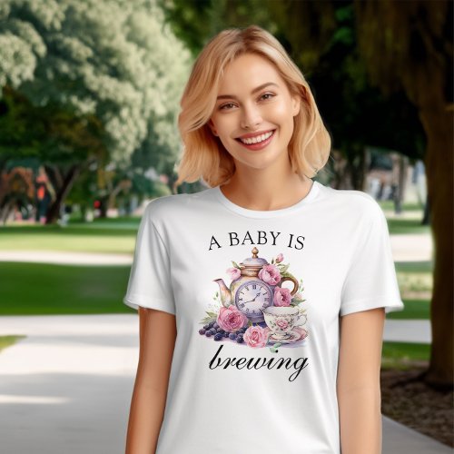 A Baby is Brewing Vintage Teapot and Tea Cups T_Shirt
