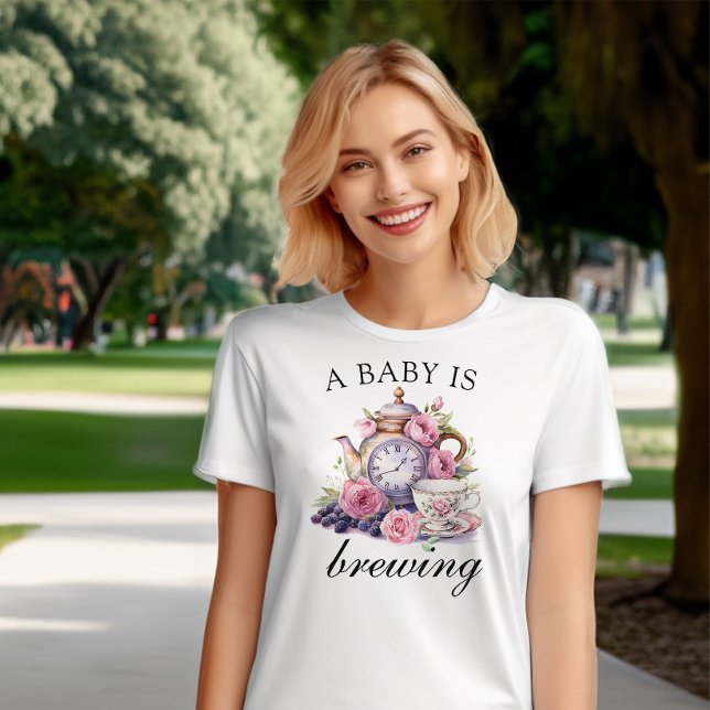 A Baby is Brewing Vintage Teapot and Tea Cups T-Shirt (A baby is brewing shirt from my Vintage Tea Party Baby Shower Collection)