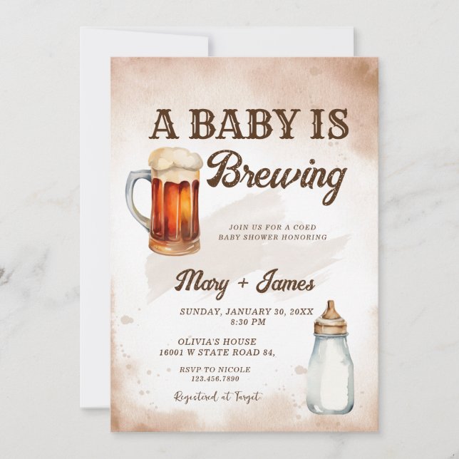 A Baby is Brewing Watercolor Coed Baby Shower Invitation (Front)