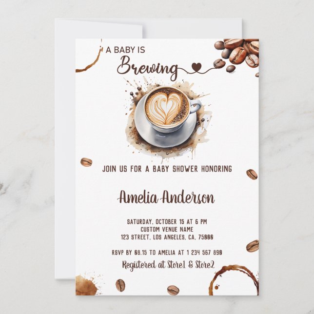 A Baby is Brewing Watercolor Coffee Baby Shower Invitation (Front)