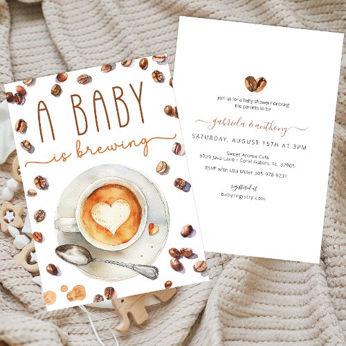 A Baby Is Brewing Watercolor Coffee Baby Shower Invitation