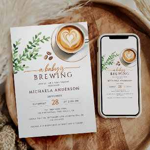A Baby Is Brewing Watercolor Coffee Baby Shower Invitation