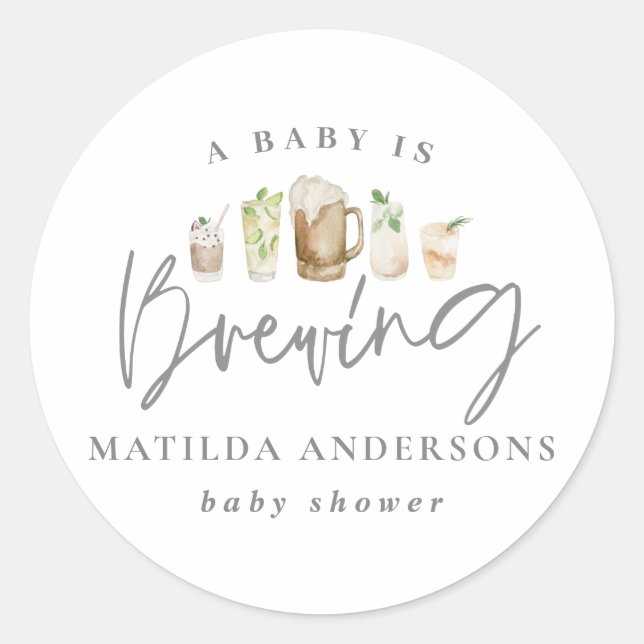 A baby is brewing watercolour beer baby shower ann classic round sticker (Front)