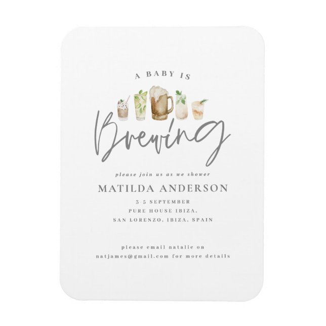 A baby is brewing watercolour beer baby shower ann magnet (Vertical)