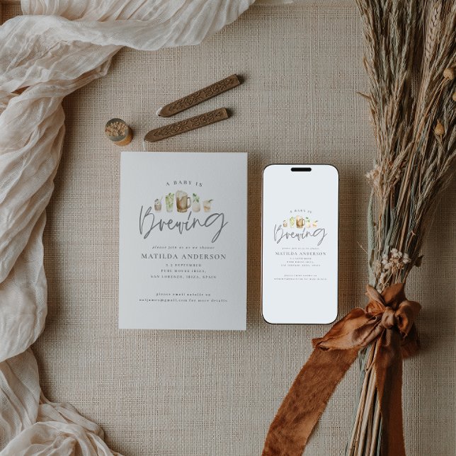 A baby is brewing watercolour beer baby shower announcement (Creator Uploaded)