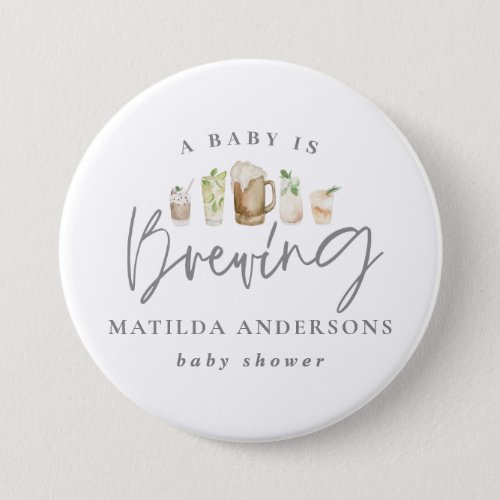 A baby is brewing watercolour beer baby shower button