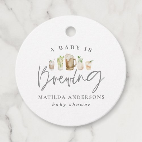 A baby is brewing watercolour beer baby shower  favor tags