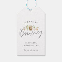 A baby is brewing watercolour beer baby shower gift tags