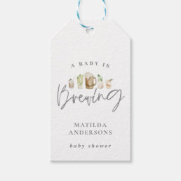 A baby is brewing watercolour beer baby shower gift tags