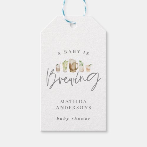 A baby is brewing watercolour beer baby shower gift tags