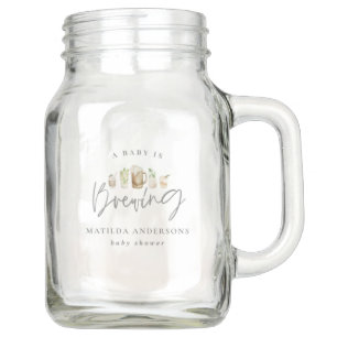 A baby is brewing watercolour beer baby shower  mason jar