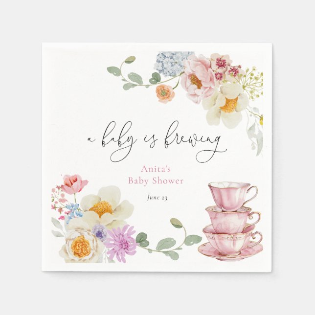 A Baby is Brewing Wildflower Tea Baby Shower Napkins (Front)