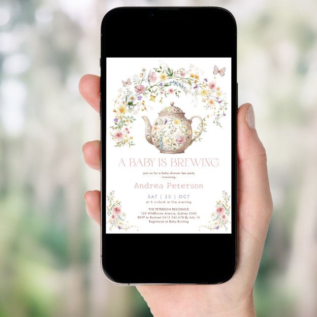 A Baby is Brewing Wildflower Tea Party Baby Shower Invitation (Front Digital)