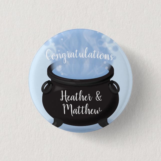 A Baby is Brewing Witch Baby Shower Gothic Blue Button (Front)