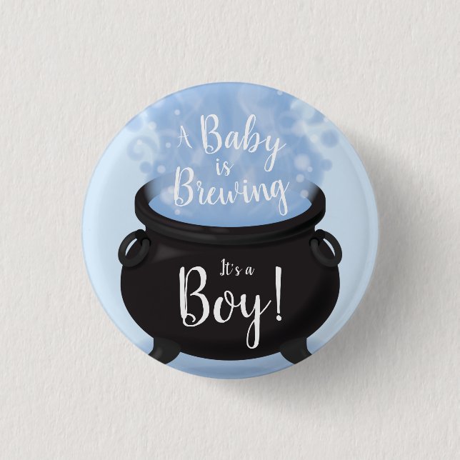 A Baby is Brewing Witch Baby Shower Gothic Blue Button (Front)