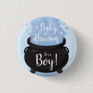 A Baby is Brewing Witch Baby Shower Gothic Blue Button
