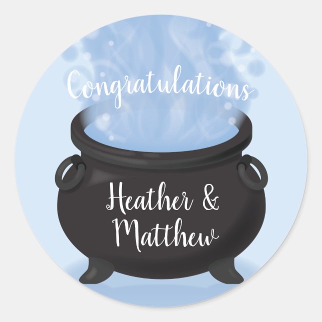 A Baby is Brewing Witch Baby Shower Gothic Blue Classic Round Sticker (Front)