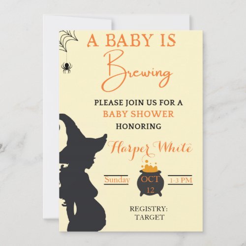 A baby is brewing witch baby shower  invitation