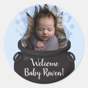 A Baby is Brewing Witch Baby Shower Photo Classic Round Sticker
