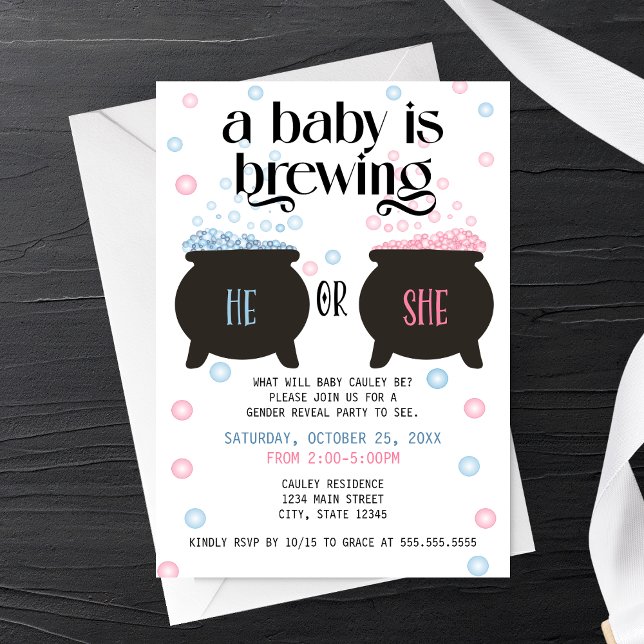 A Baby Is Brewing - Witch Cauldron Gender Reveal Invitation (Creator Uploaded)